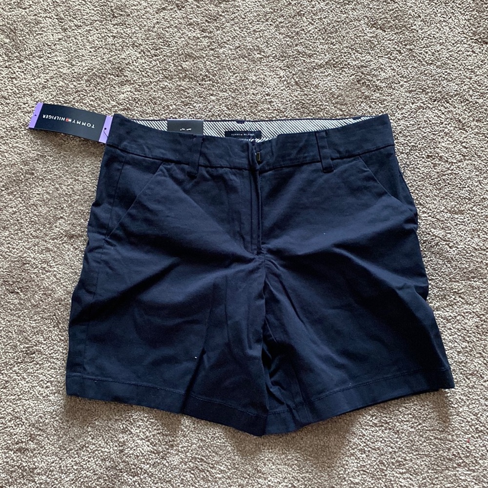 Tommy Hilfiger Navy Chino Shorts Flat Front Mid Rise NWT SIZE 4